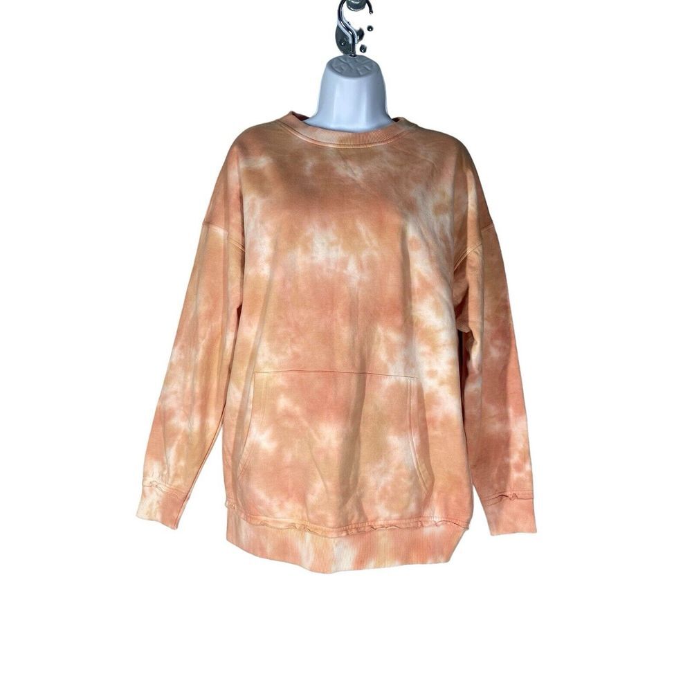 BP. Womens Long Sleeve Orange Tie Dye Pullover Crew Neck Sweatshirt Size Small